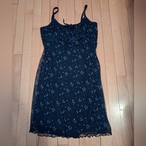 Derek Heart Dark Blue Dress with Blue Floral Pattern